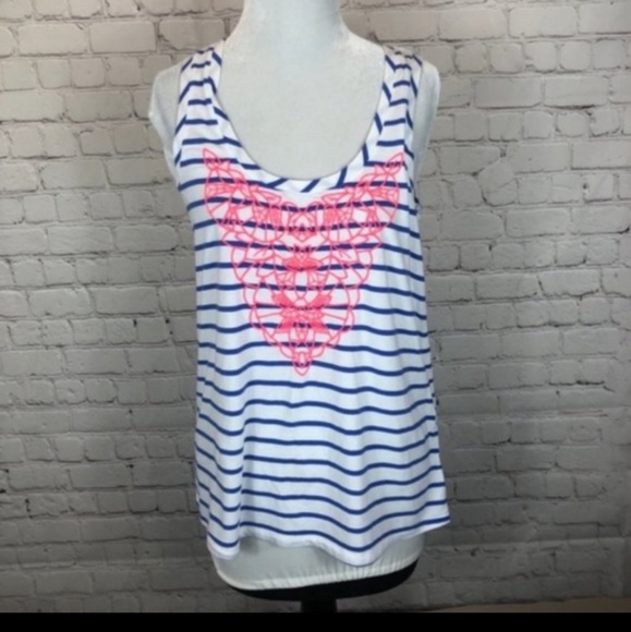 Lilly Pulitzer Crayton Racerback Tank Top - Size Extra Small - Blue, Whi… - Picture 4 of 9